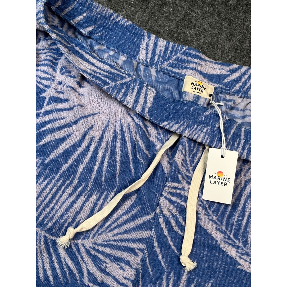 Marine Layer Terry Out Jacquard Shorts 6" Blue Frond Mens 2XL Drawstring pull on
